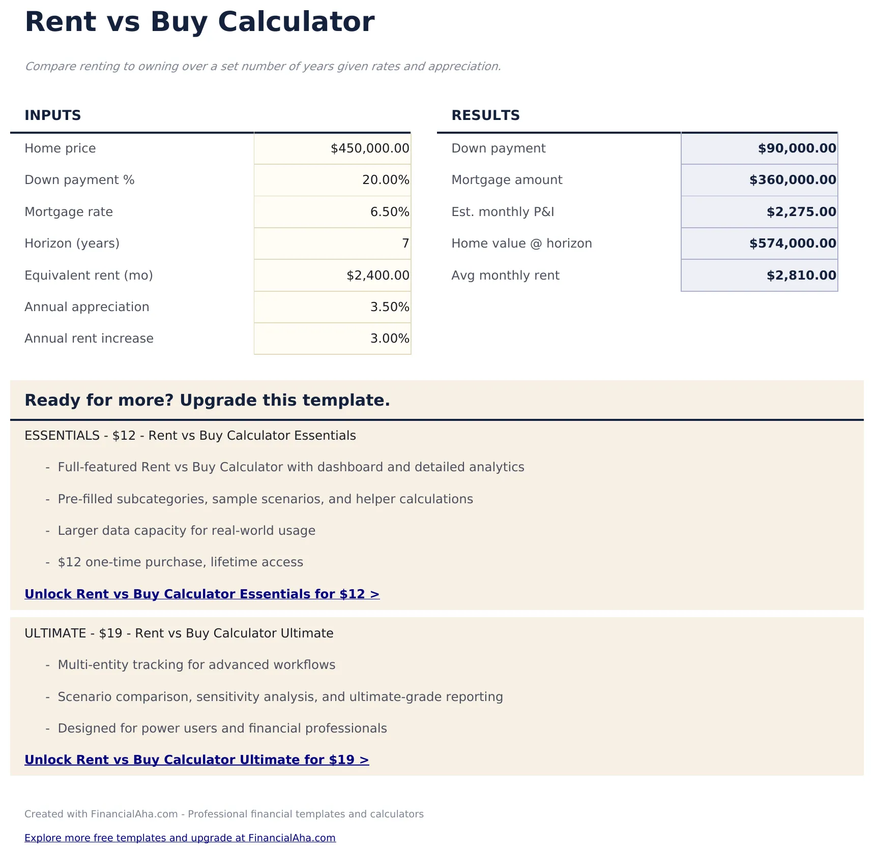 Rent vs Buy Calculator preview