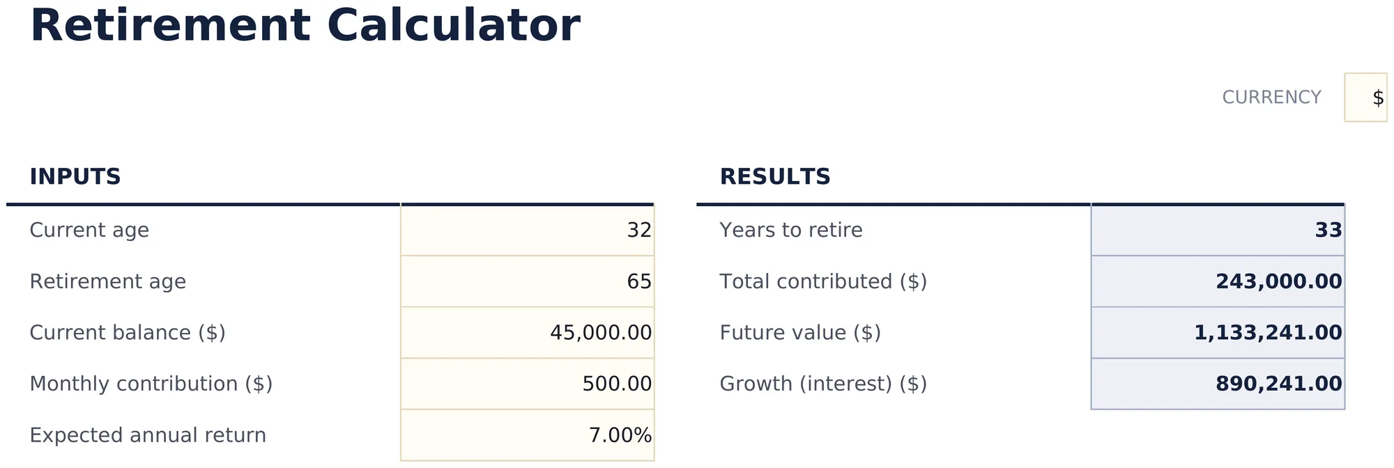 Retirement Calculator preview