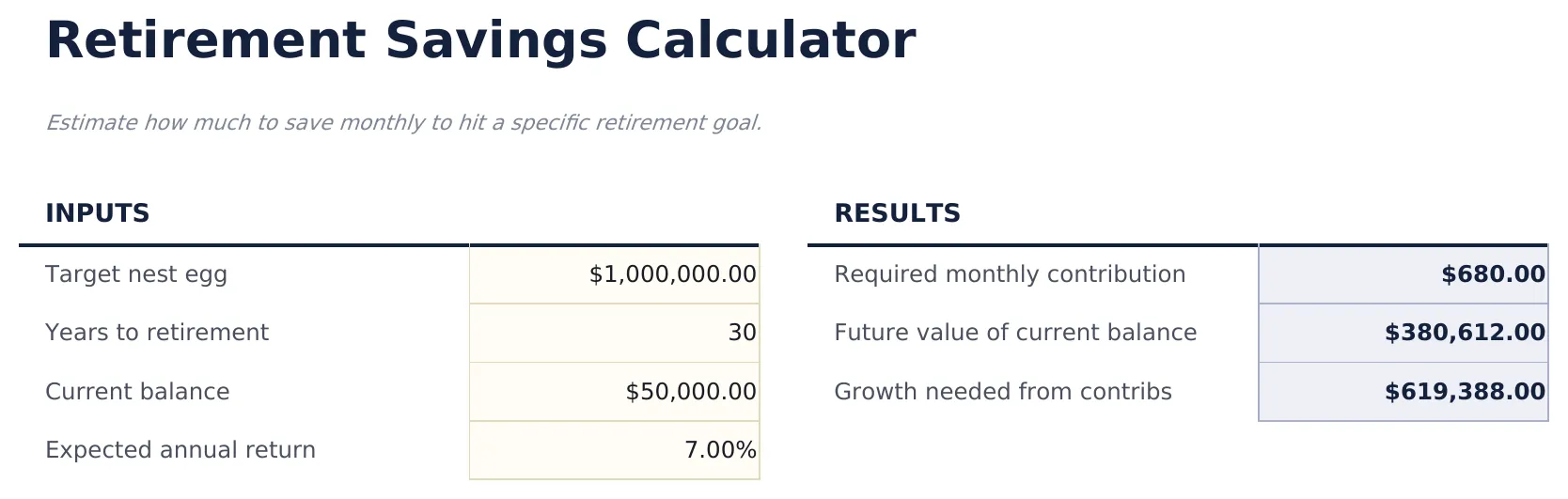 Retirement Savings Calculator preview
