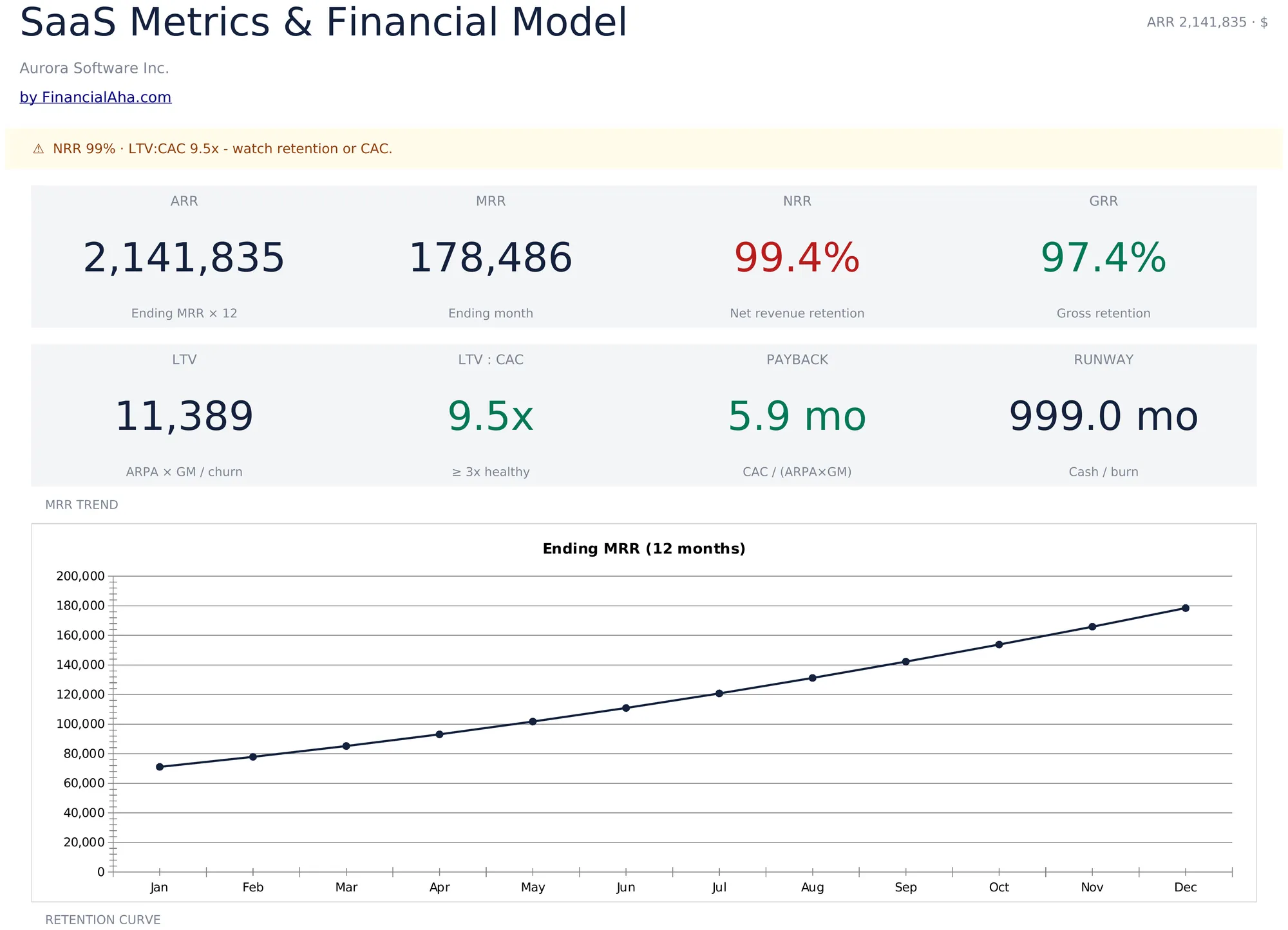 SaaS Metrics and Financial Model Template Preview