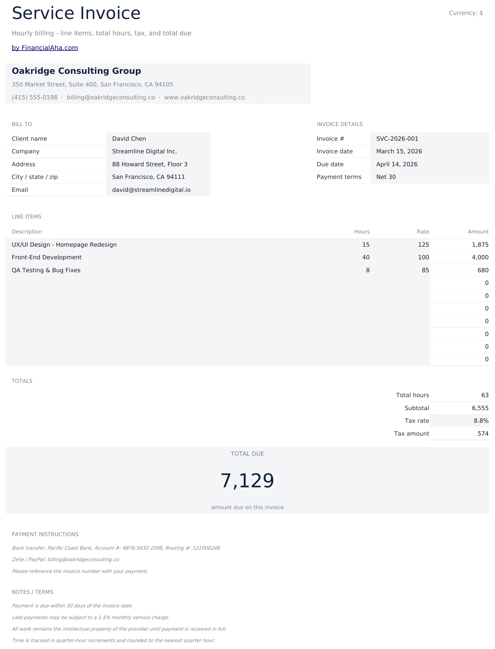 Service Invoice preview