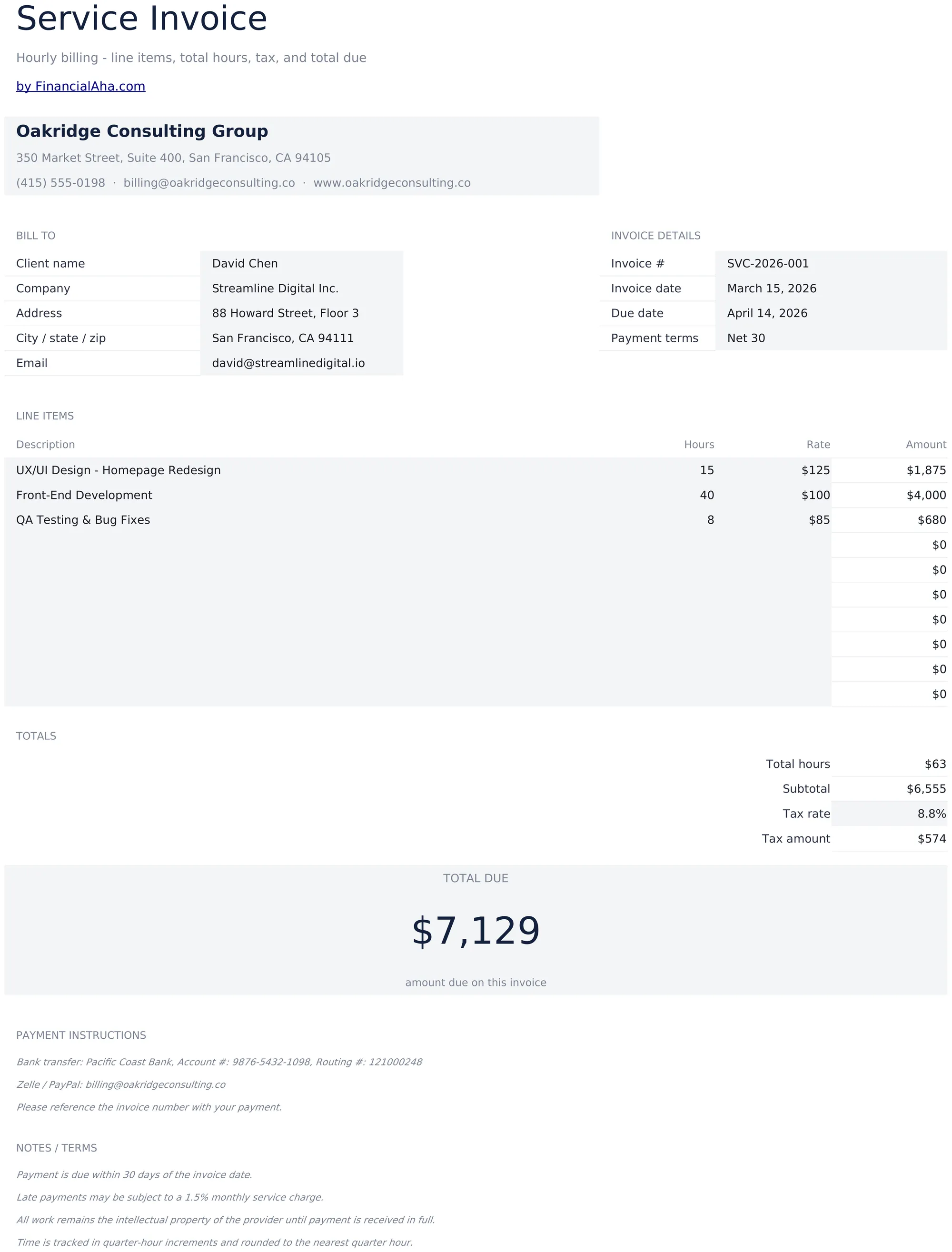 Service Invoice preview