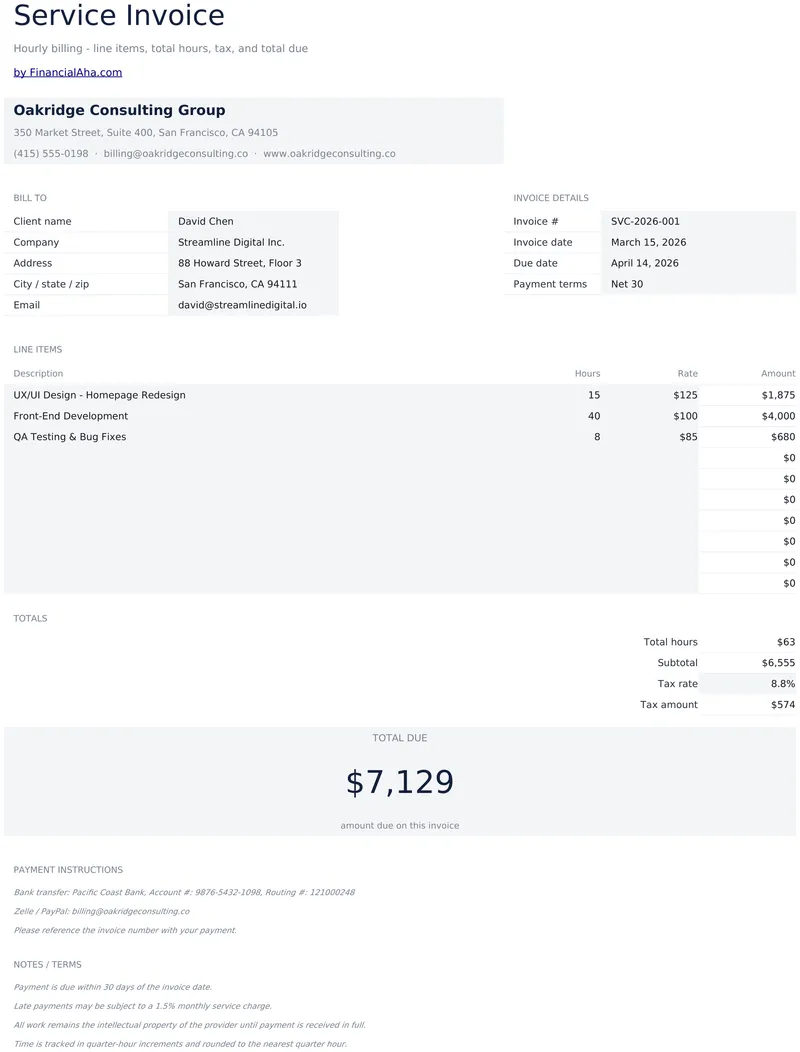 Service Invoice preview