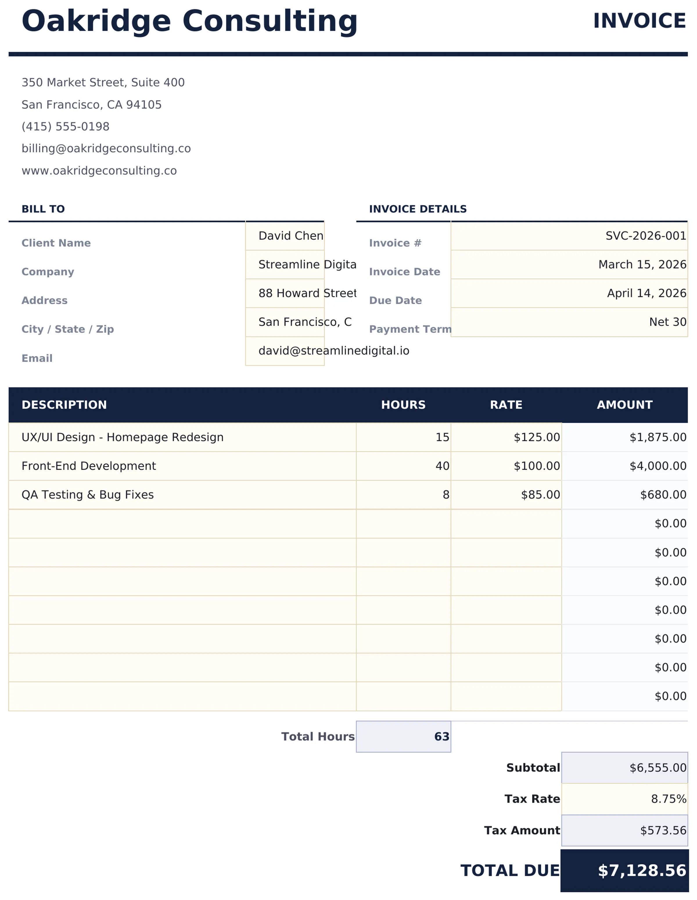 Service Invoice preview