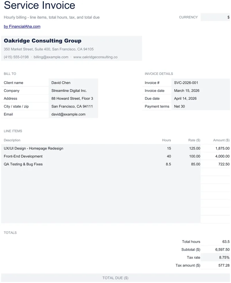 Facture de services preview