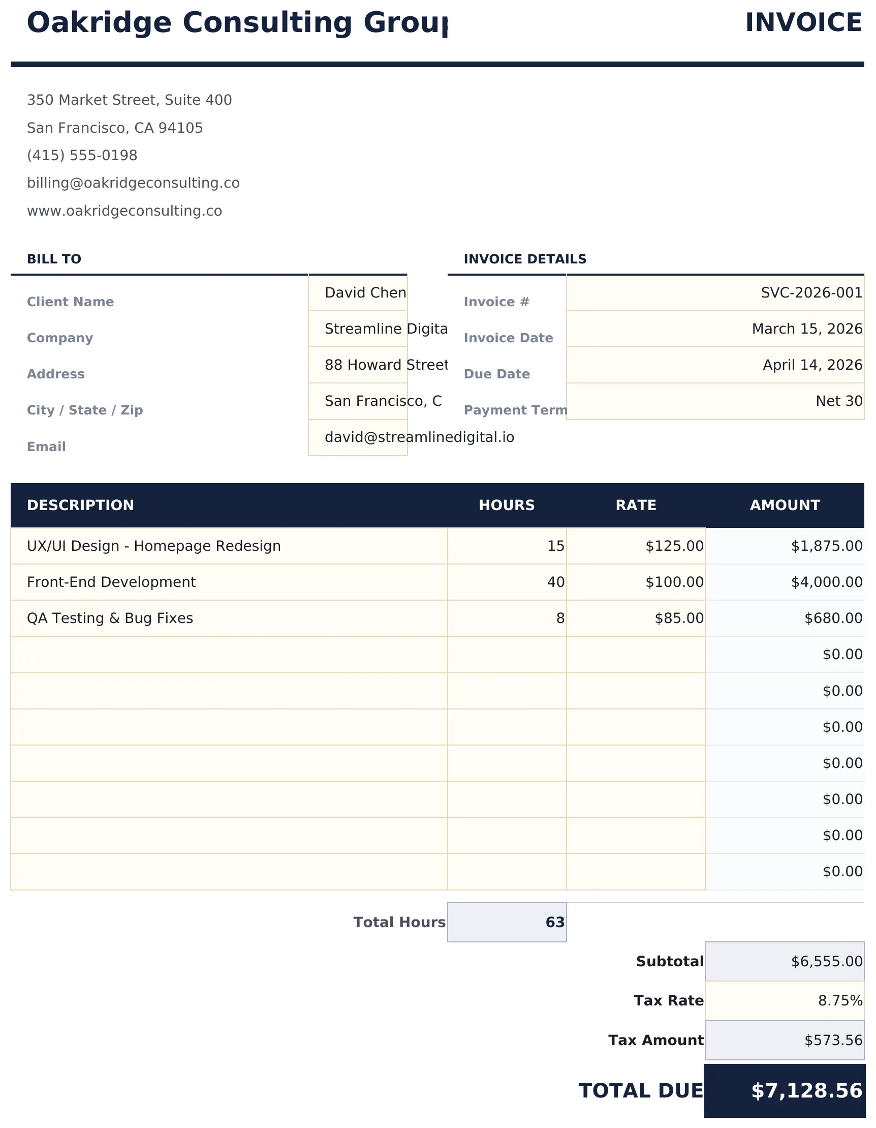 Service Invoice preview