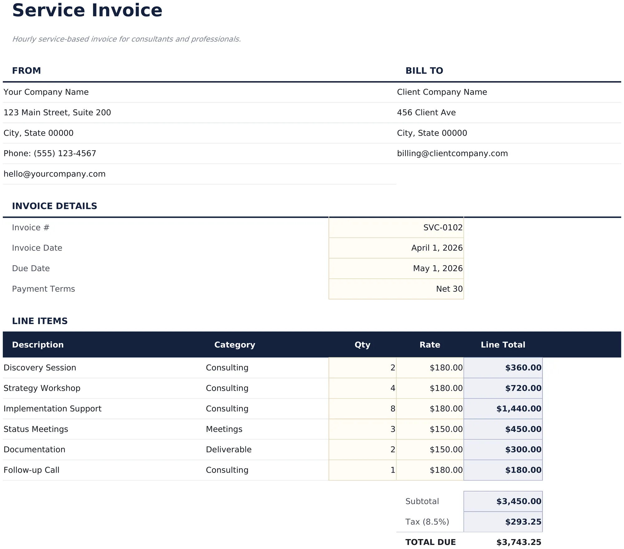 Service Invoice preview