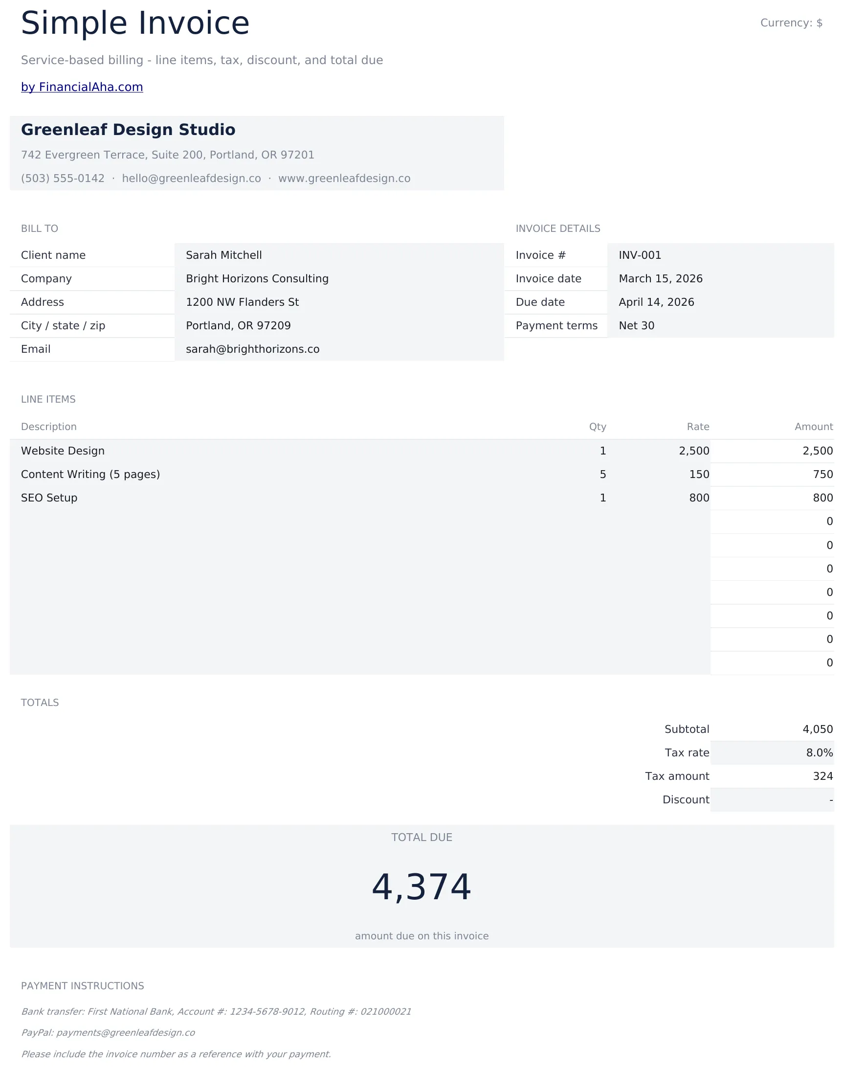Simple Invoice preview