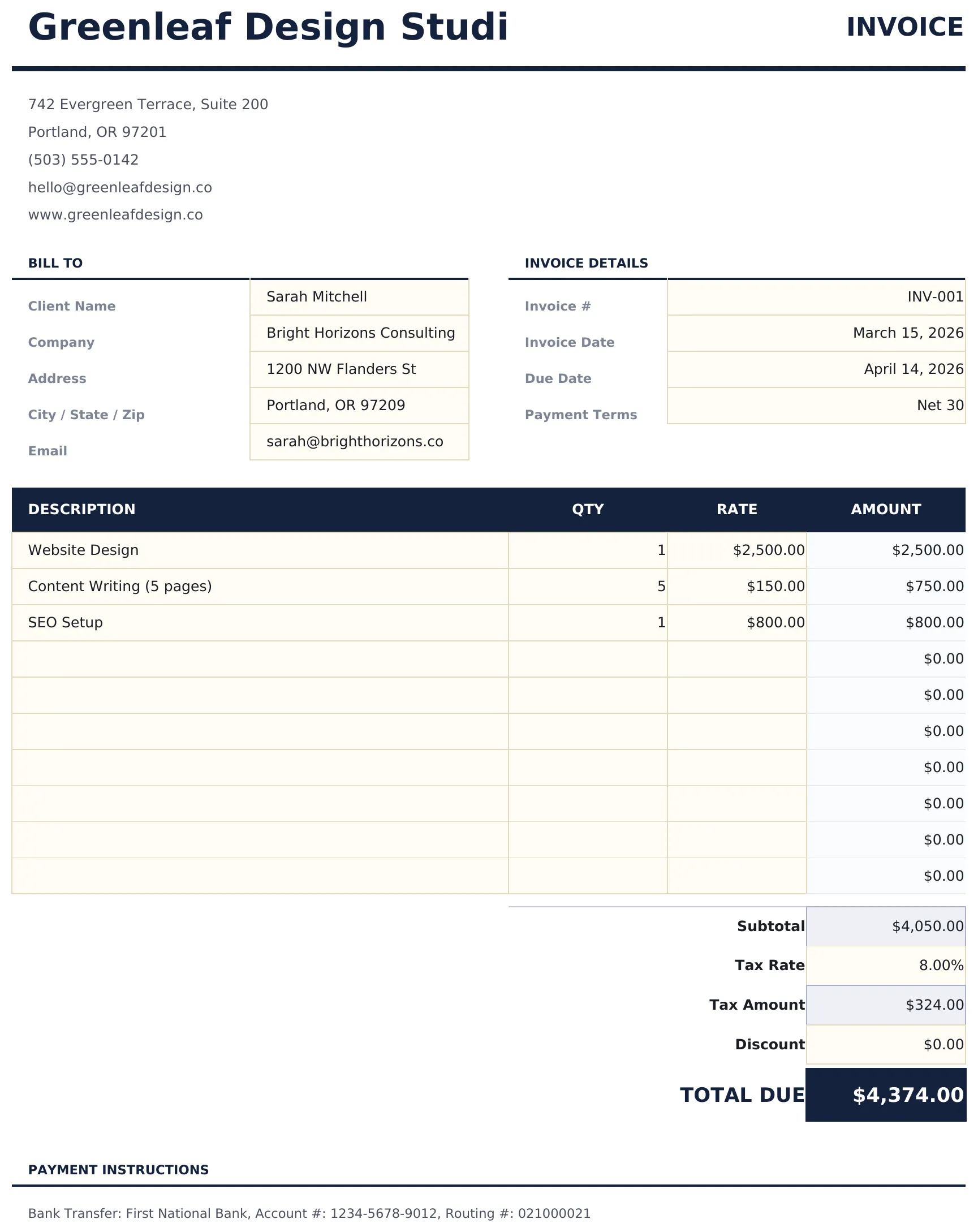 Simple Invoice preview