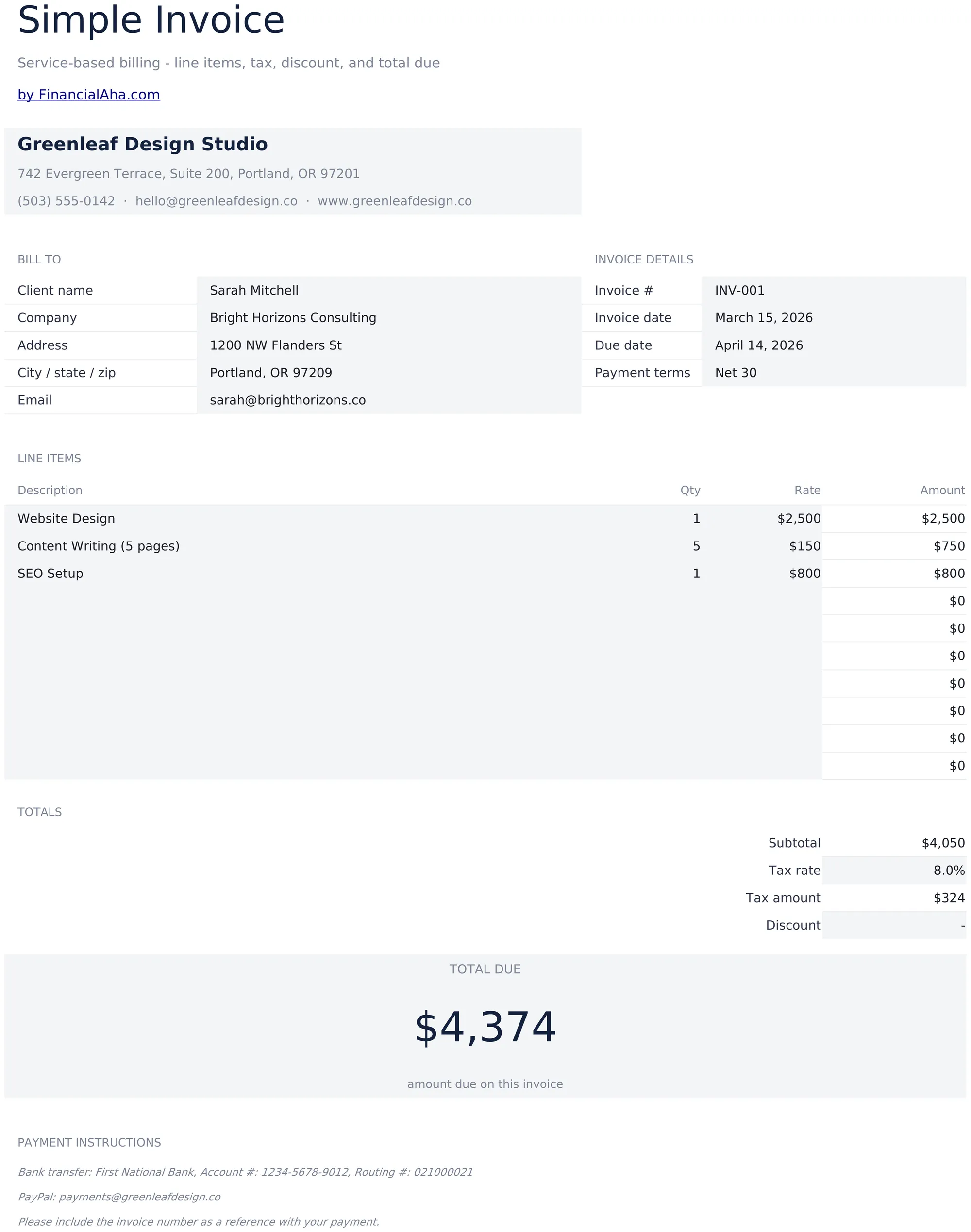 Simple Invoice preview