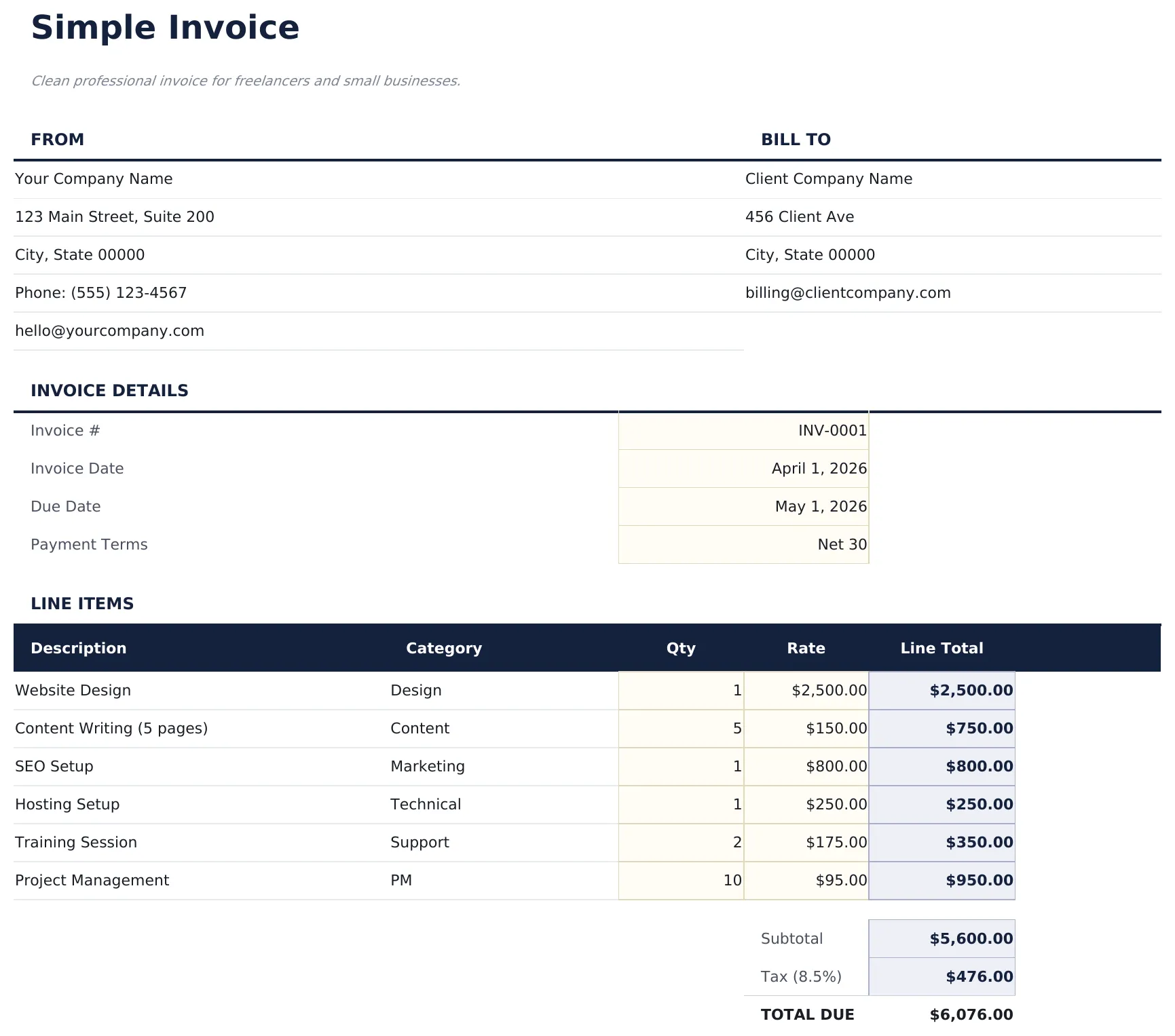 Simple Invoice preview