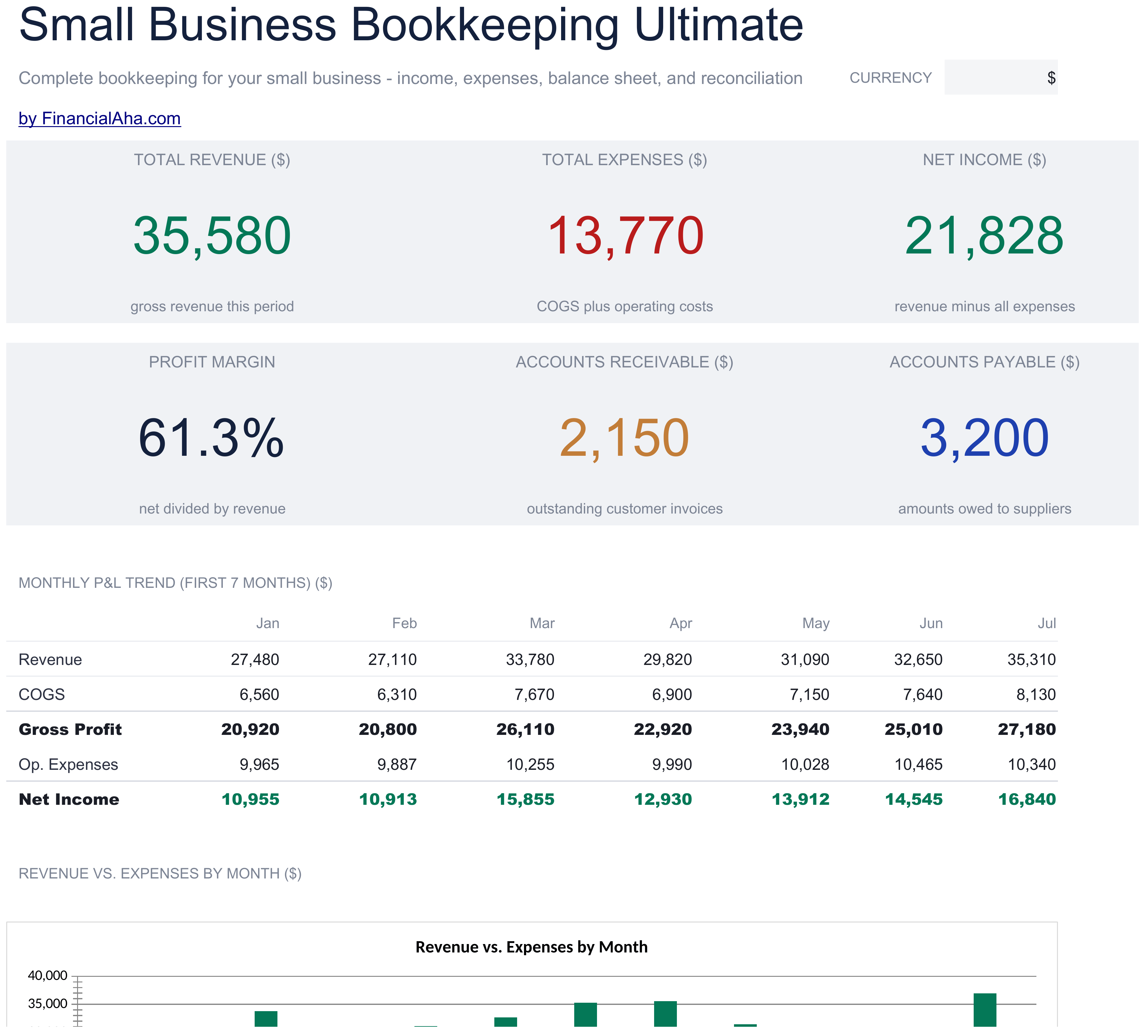 Ultimate Small Business Bookkeeping spreadsheet template preview