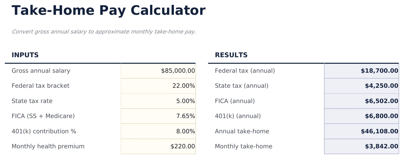 Take-Home Pay Calculator preview