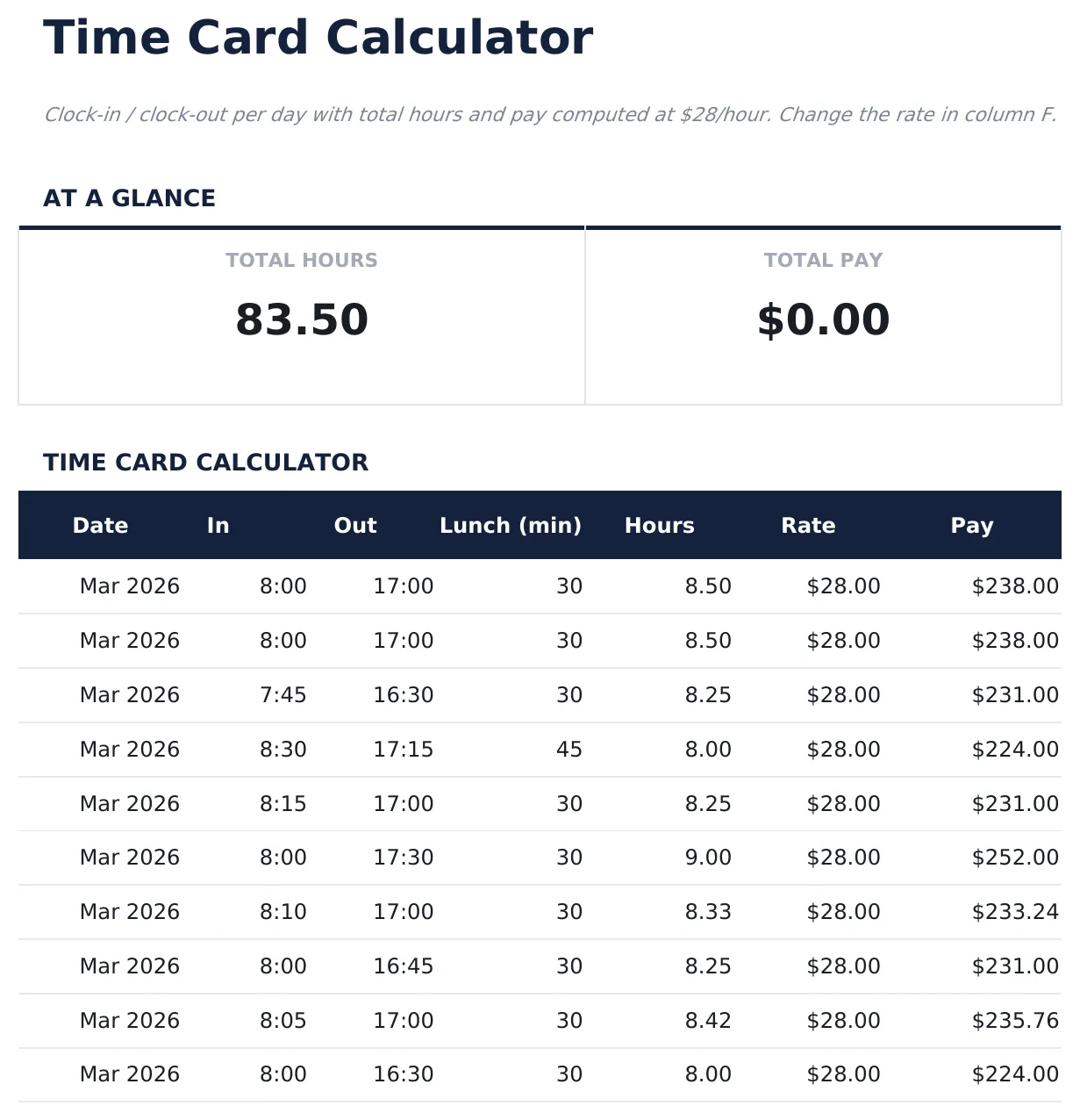Time Card Calculator preview