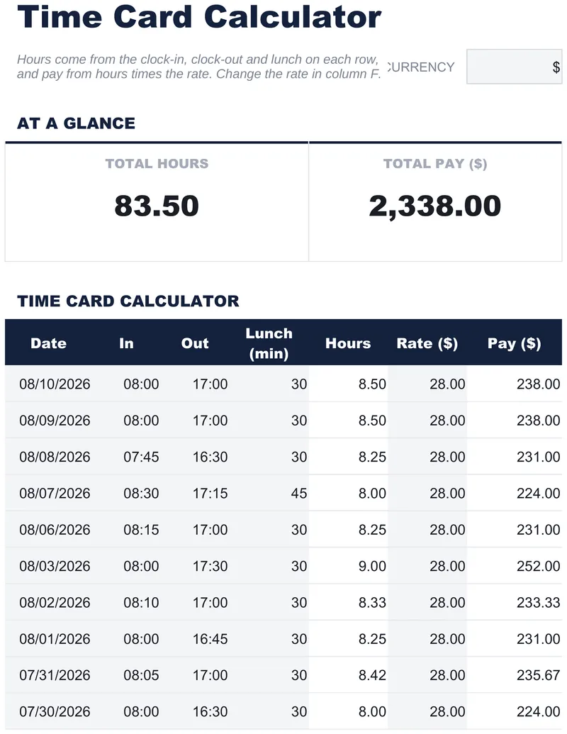 Time Card Calculator