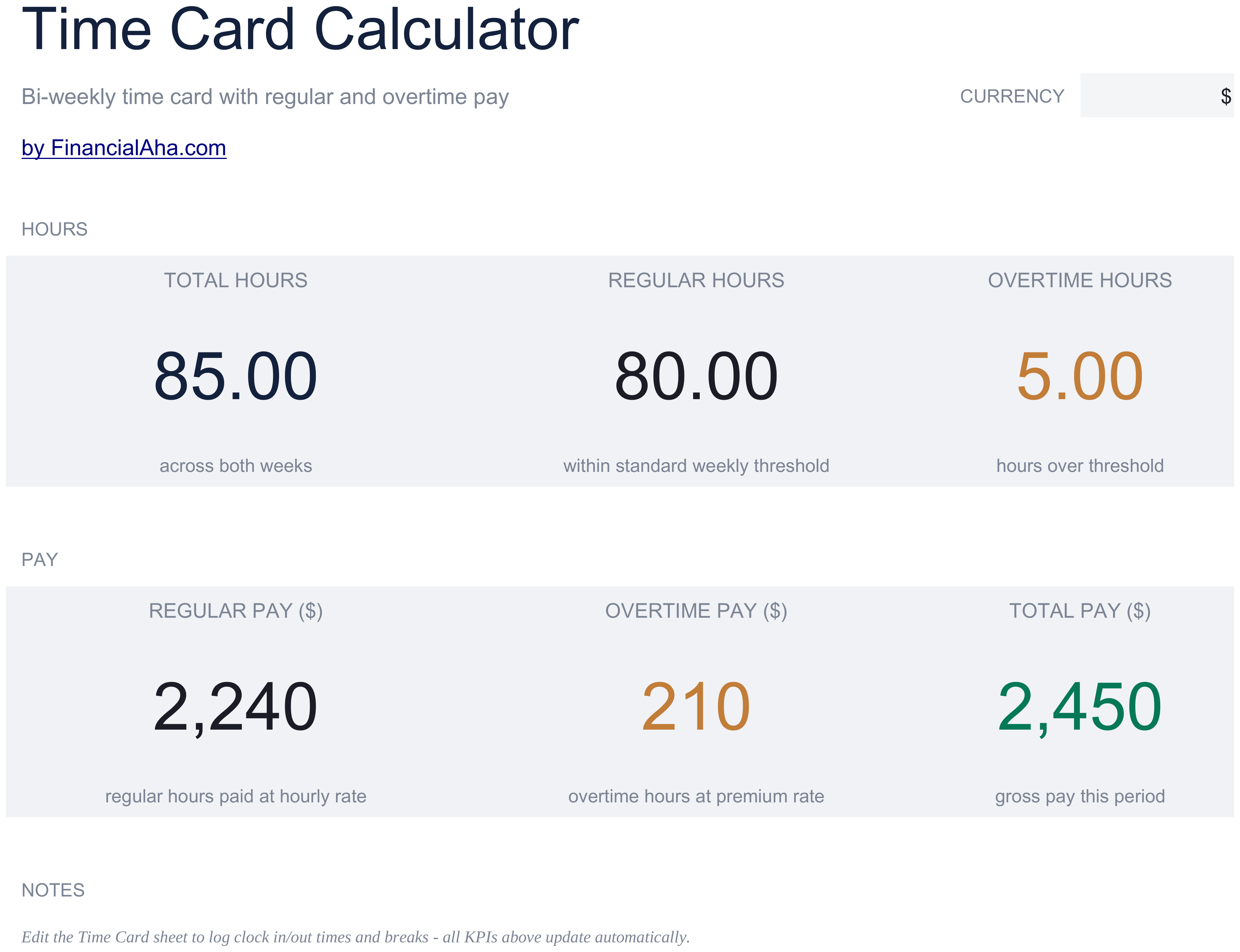Essentials Time Card Calculator spreadsheet template preview