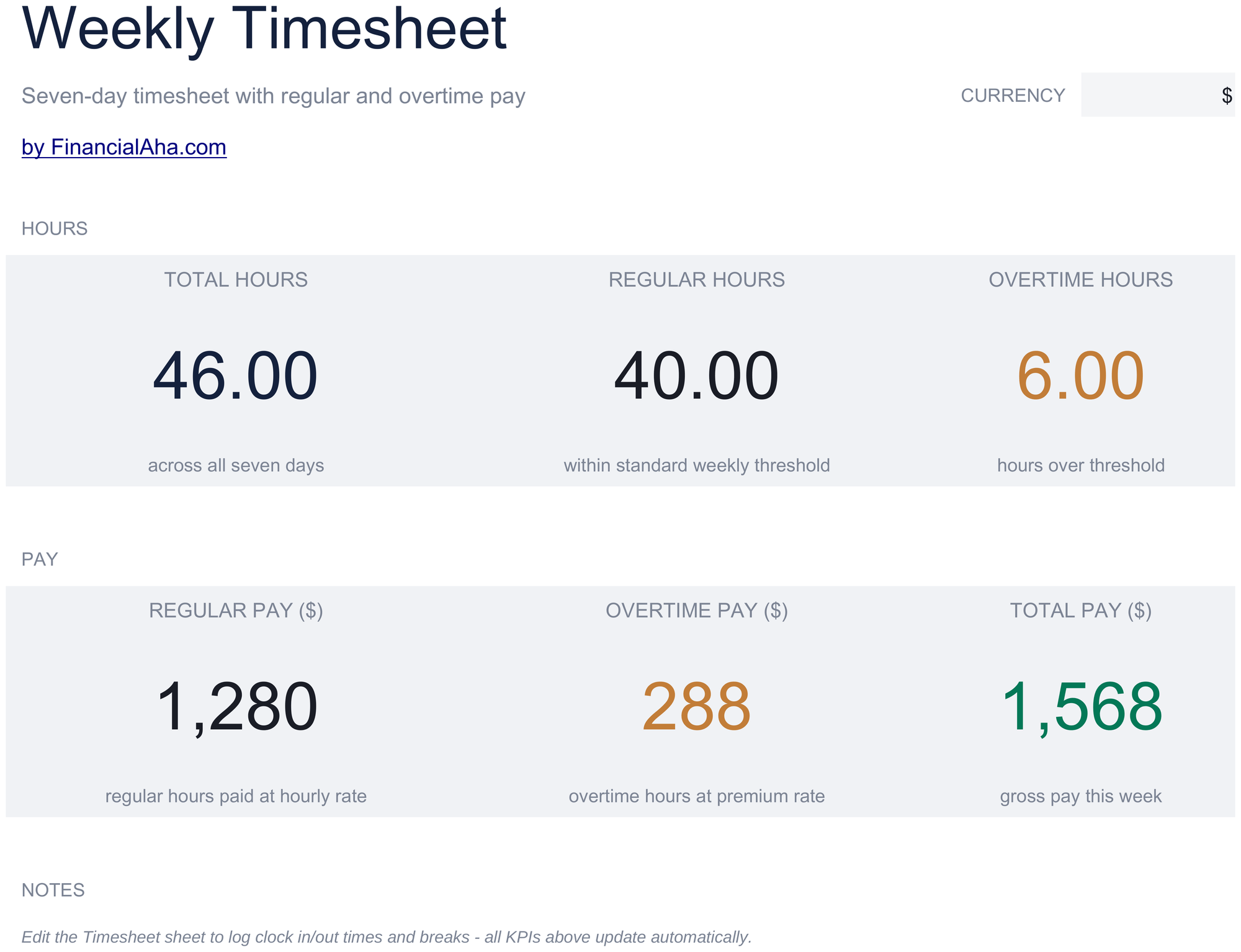 Essentials Weekly Timesheet spreadsheet template preview