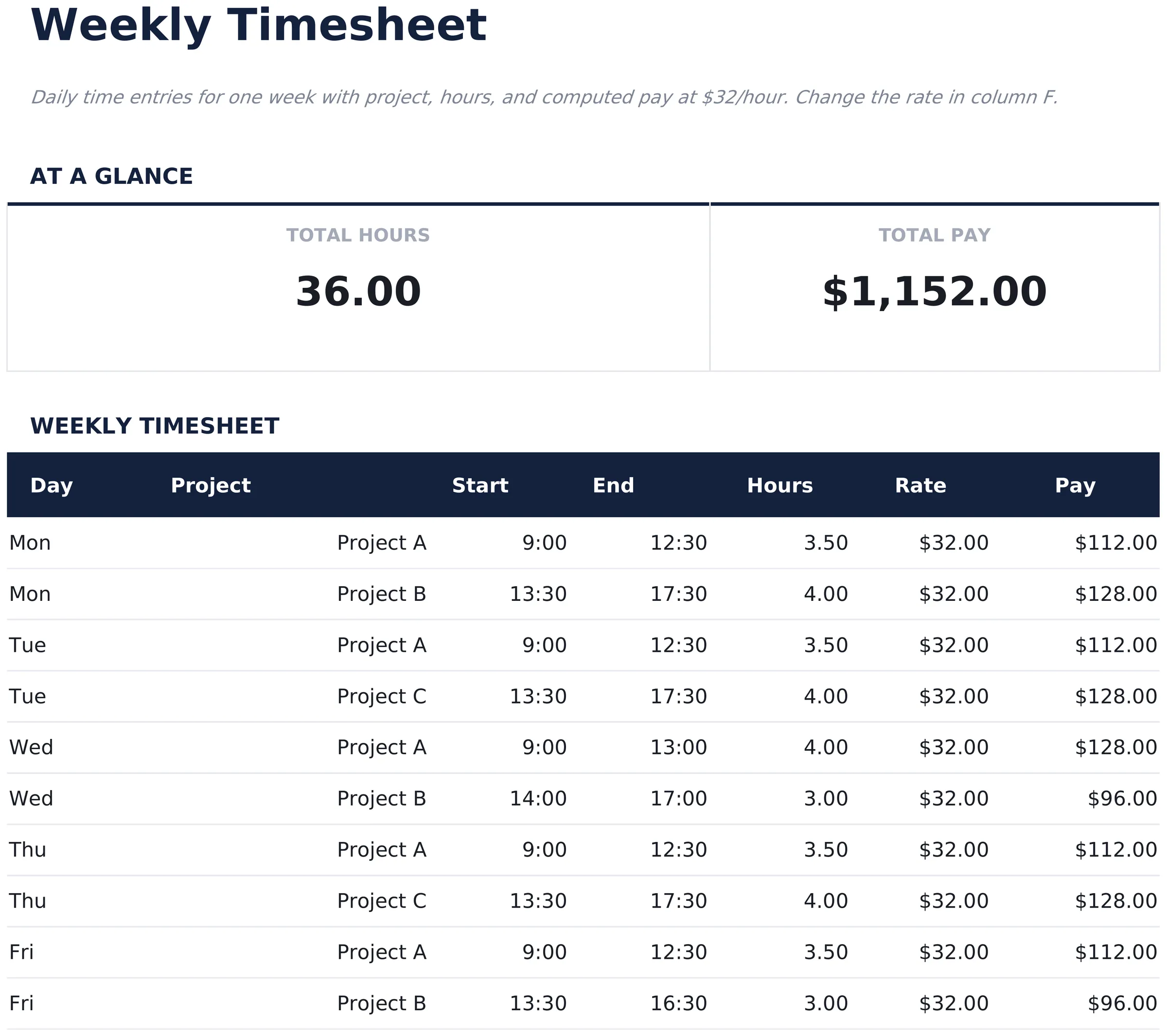 Weekly Timesheet preview