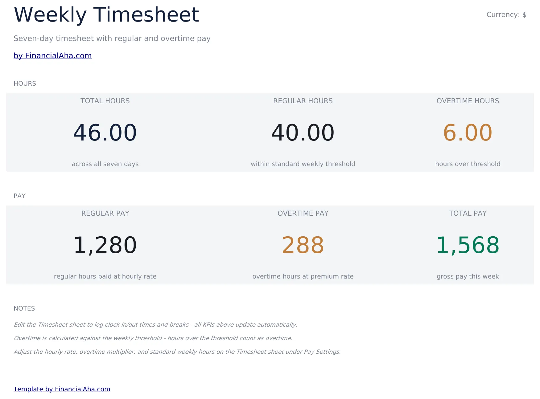 Timesheet - Weekly preview