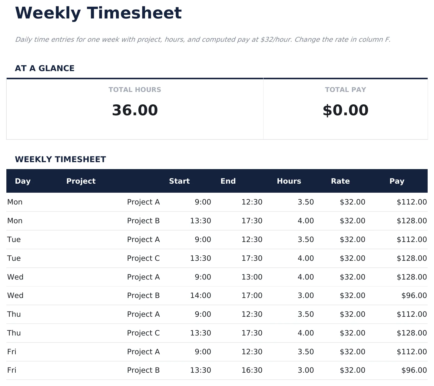 Weekly Timesheet preview