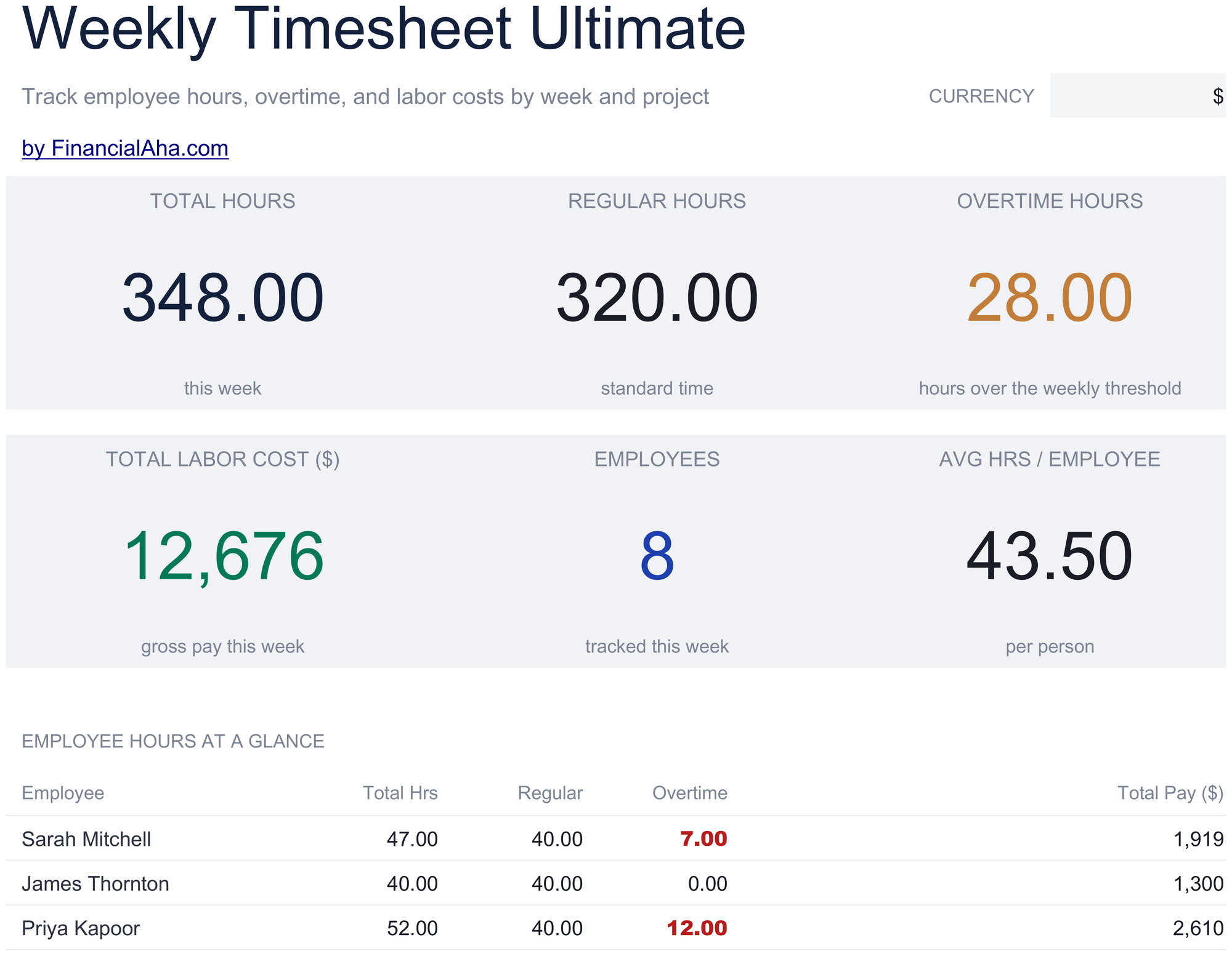 Ultimate Weekly Timesheet spreadsheet template preview