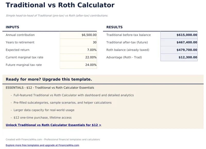 Traditional 与 Roth 对比计算器