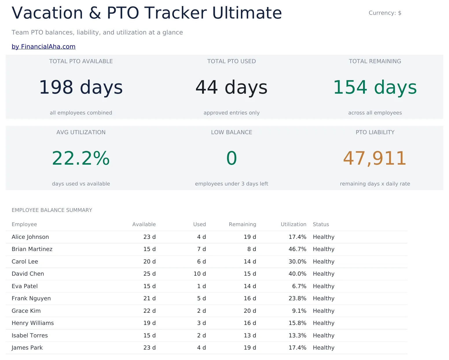Vacation and PTO Tracker Ultimate preview