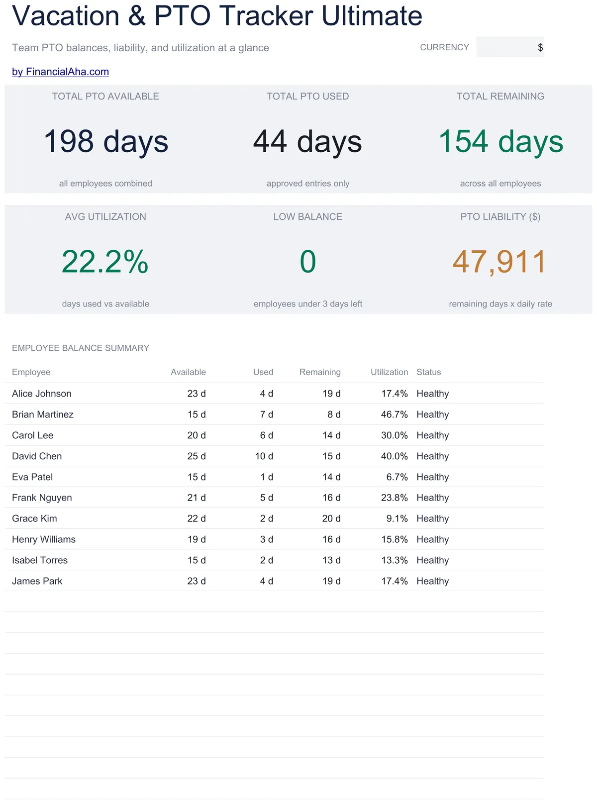 Vacation Pto Tracker Ultimate