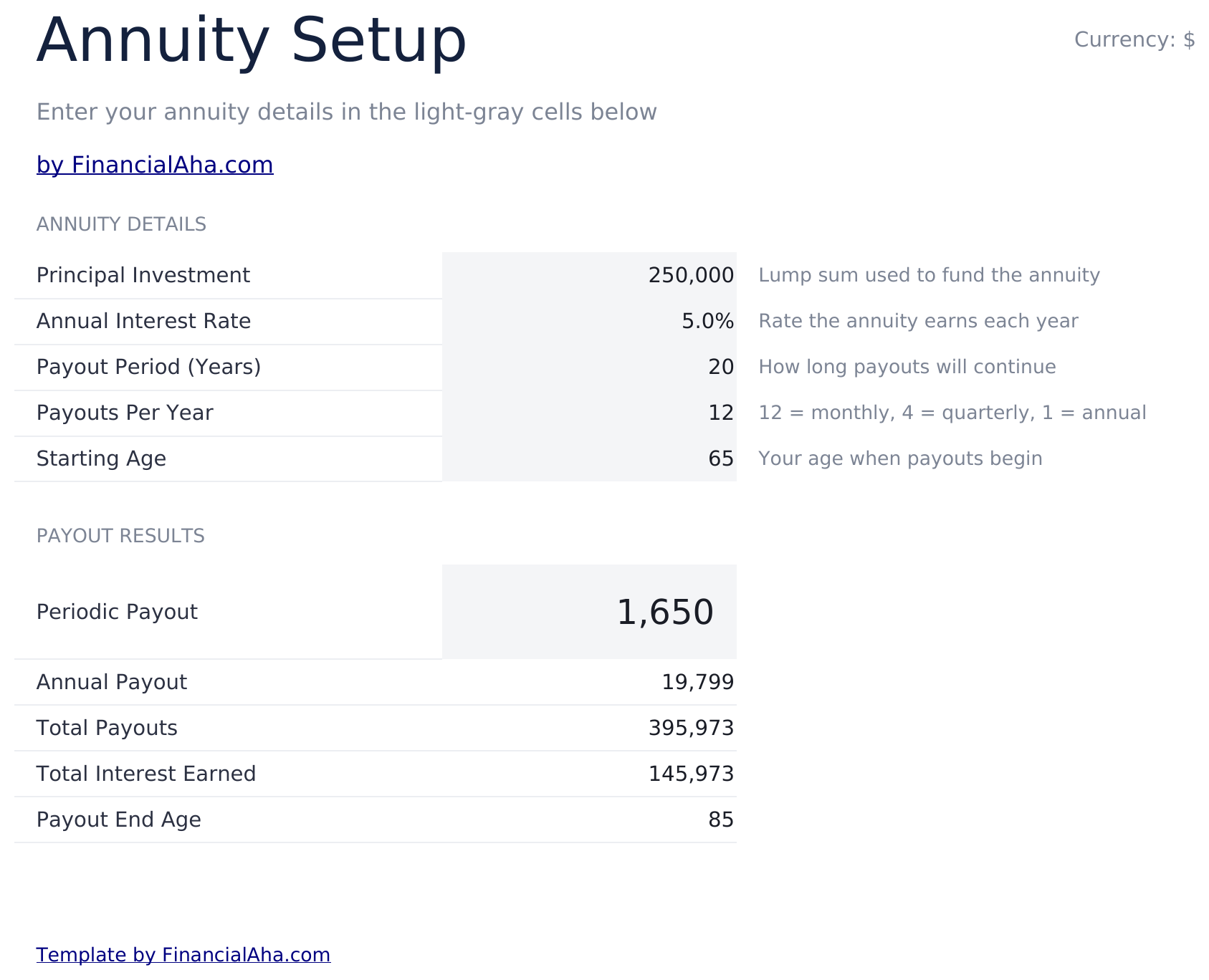 年金计算器 - Annuity Setup