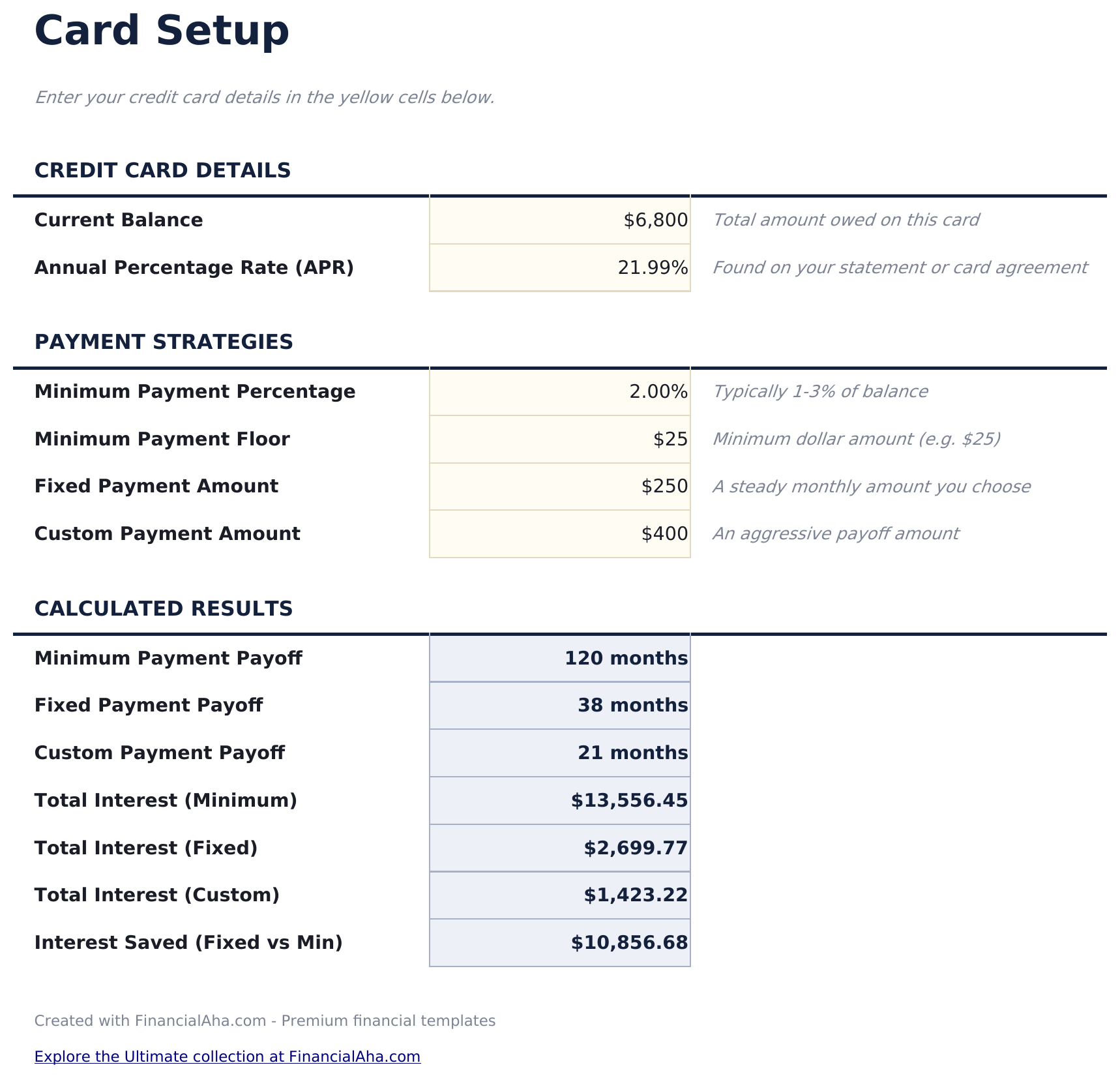 Credit Card Payoff - Card Setup