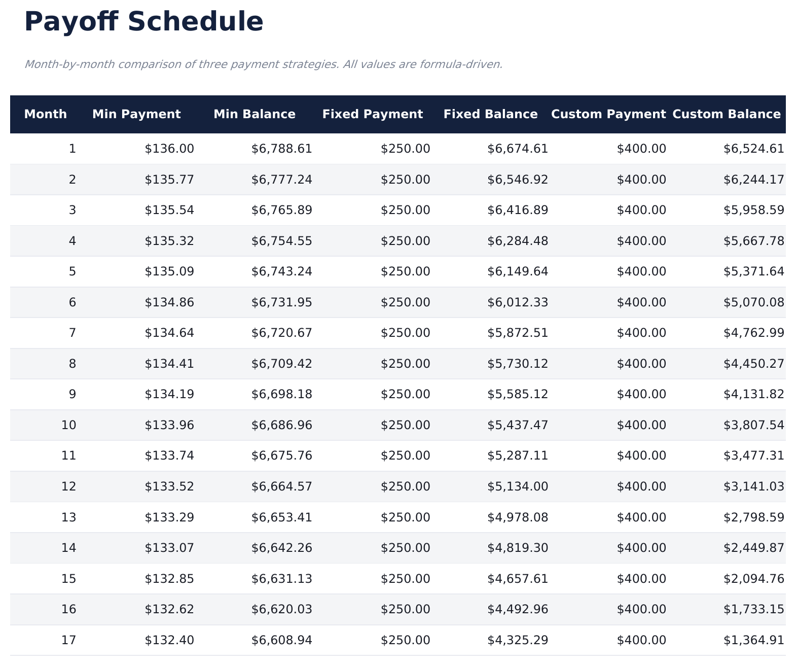 Credit Card Payoff - Payoff Schedule