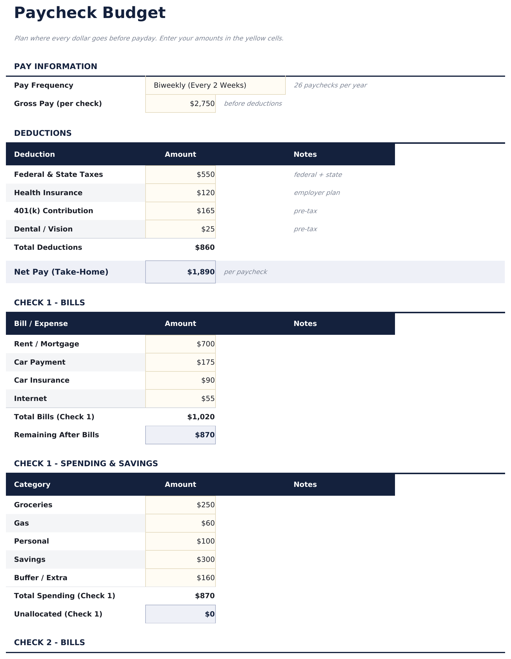 Paycheck Budget - Paycheck Budget