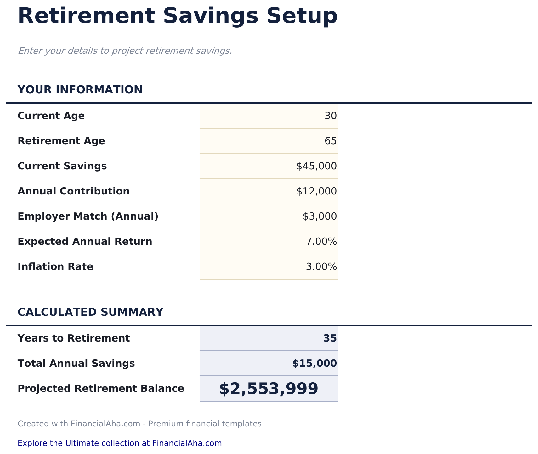 Retirement Savings Calculator - Setup