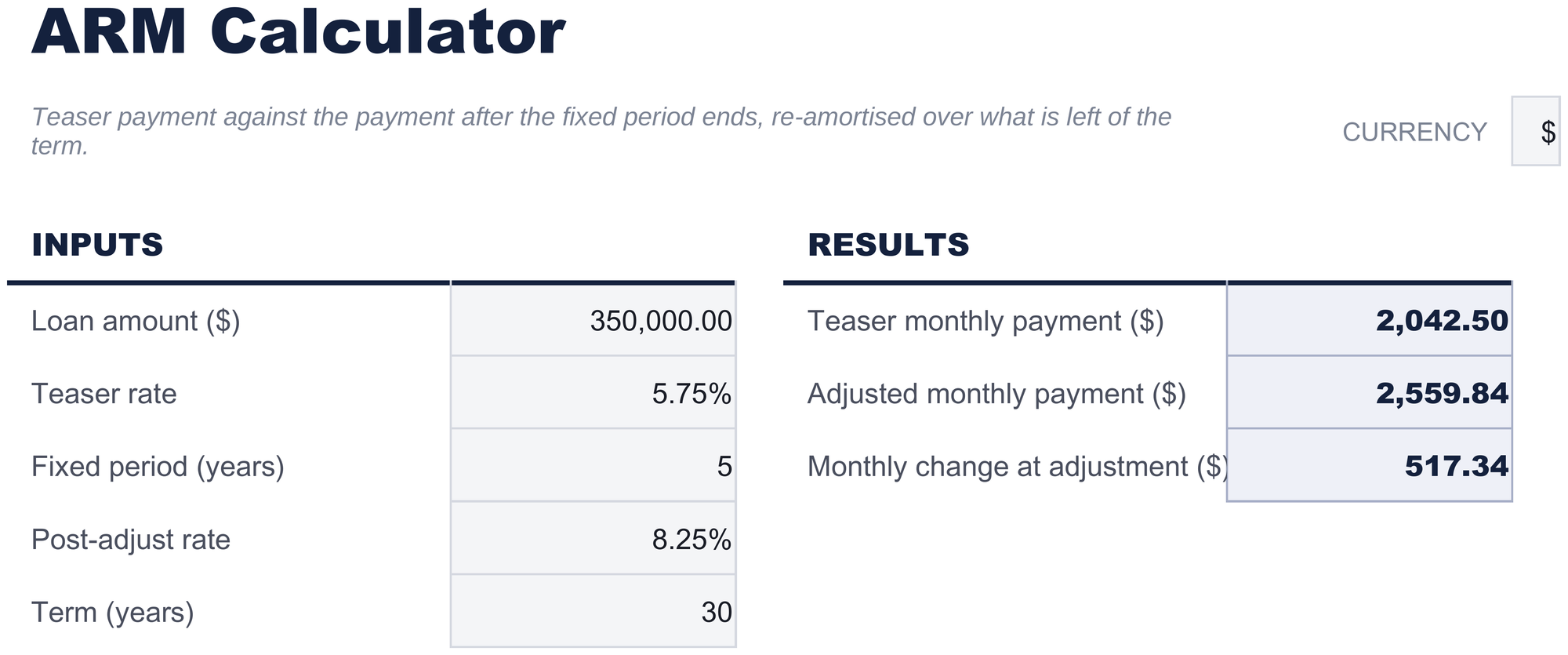 FinancialAha ARM Calculator spreadsheet template - ARM sheet