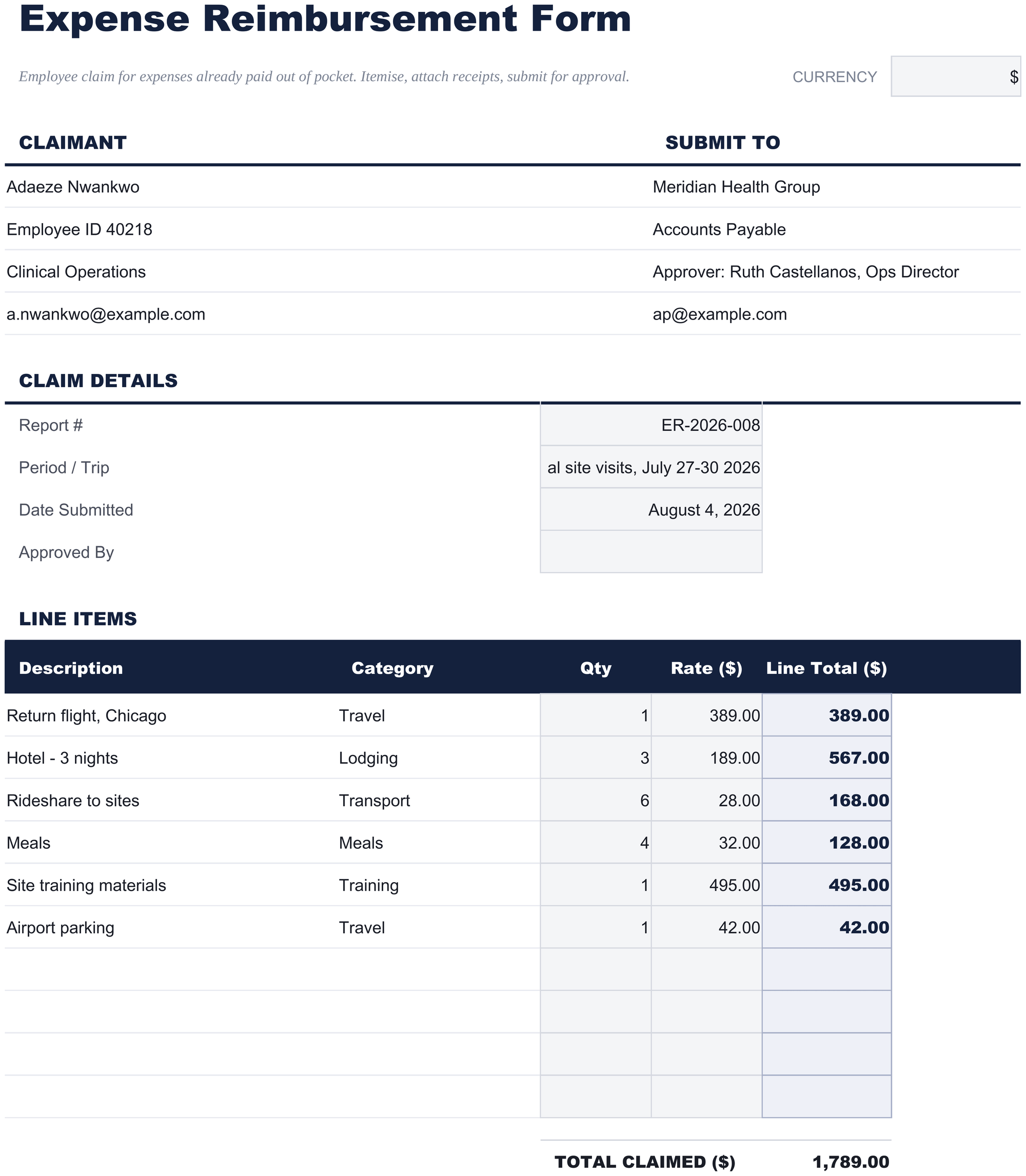 FinancialAha Expense Reimbursement Form spreadsheet template - Reimbursement sheet