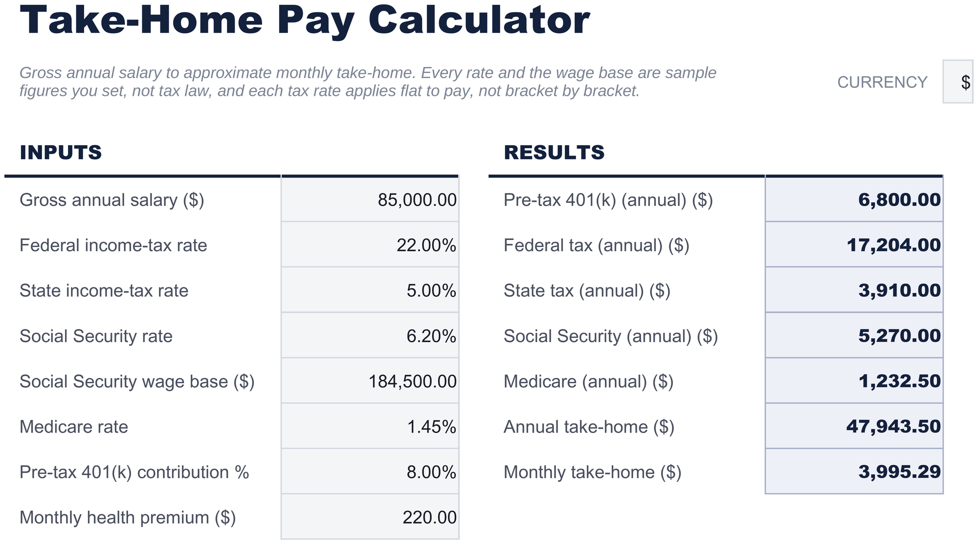 FinancialAha Nettoloon Calculator spreadsheetsjabloon - Take-Home sheet