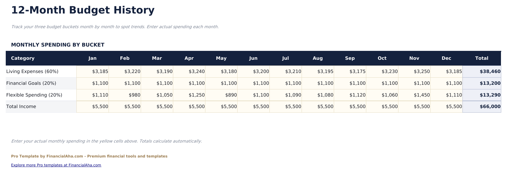 60/20/20 Budget Pro - Monthly History