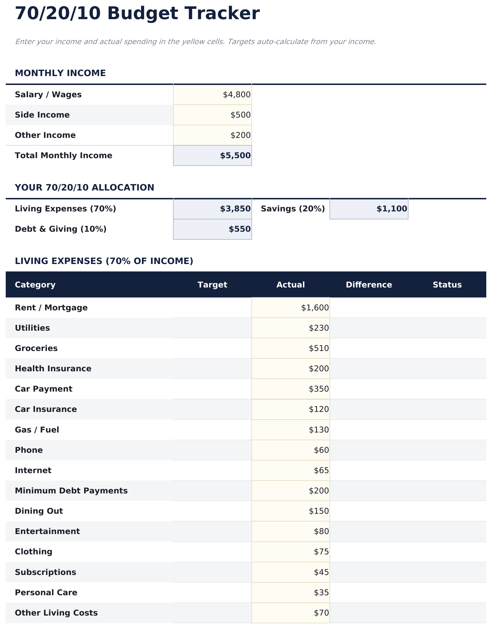 70/20/10 Budget Pro - Budget Tracker