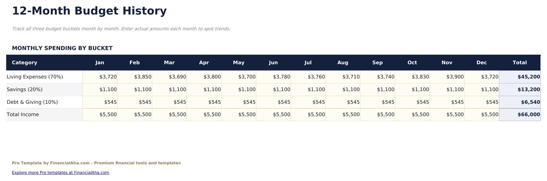 70/20/10 Budget Pro - Monthly History