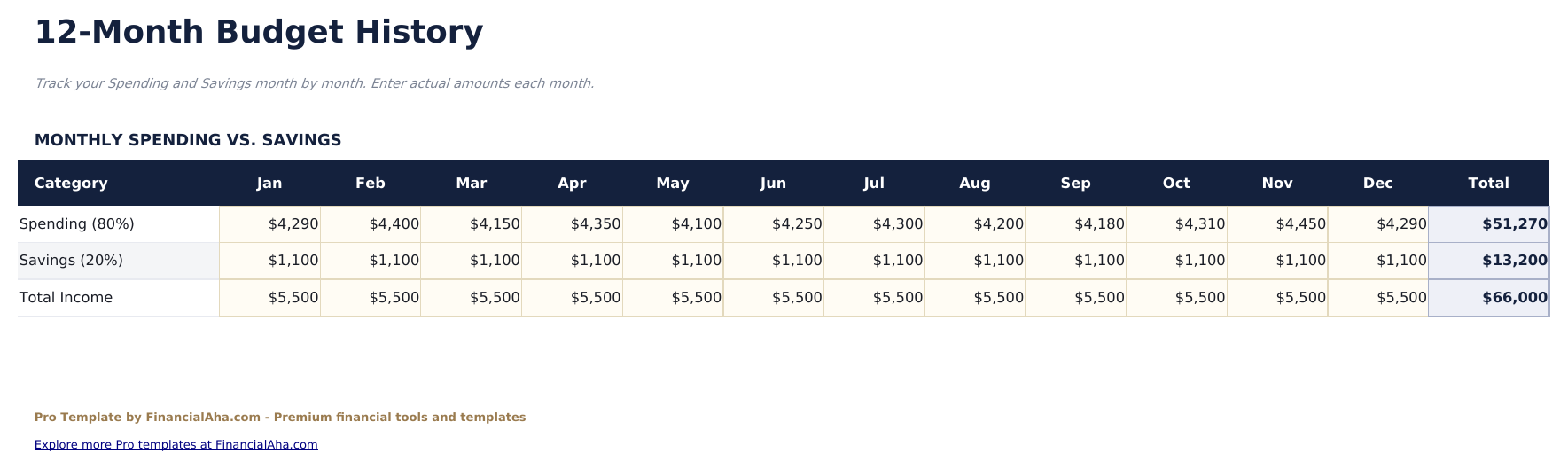 80/20 Budget Pro - Monthly History