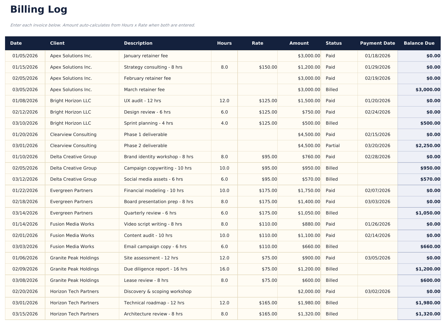 Billing Statement Pro - Billing Log