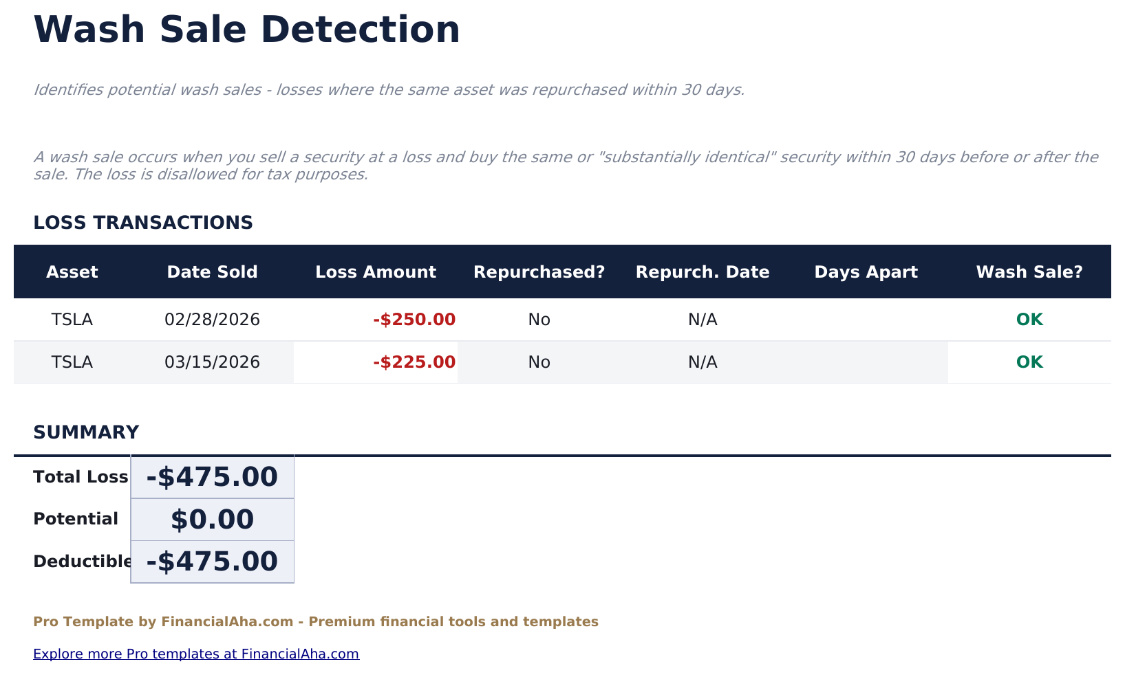 Capital Gains Calculator Pro - Wash Sale Tracker