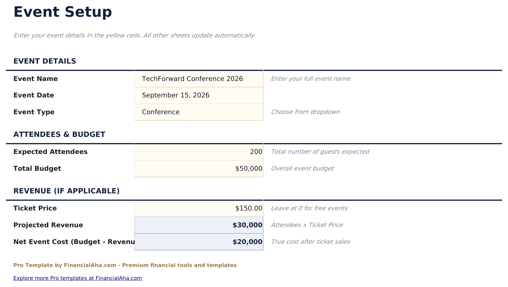 Event Budget Pro - Event Setup