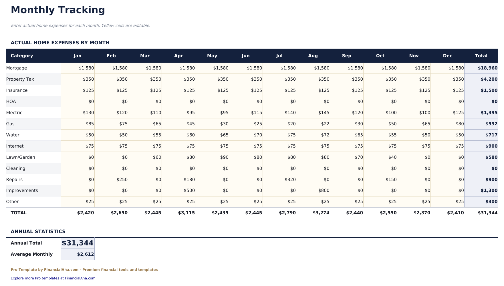 Home Expense Calculator Pro - Monthly Tracking
