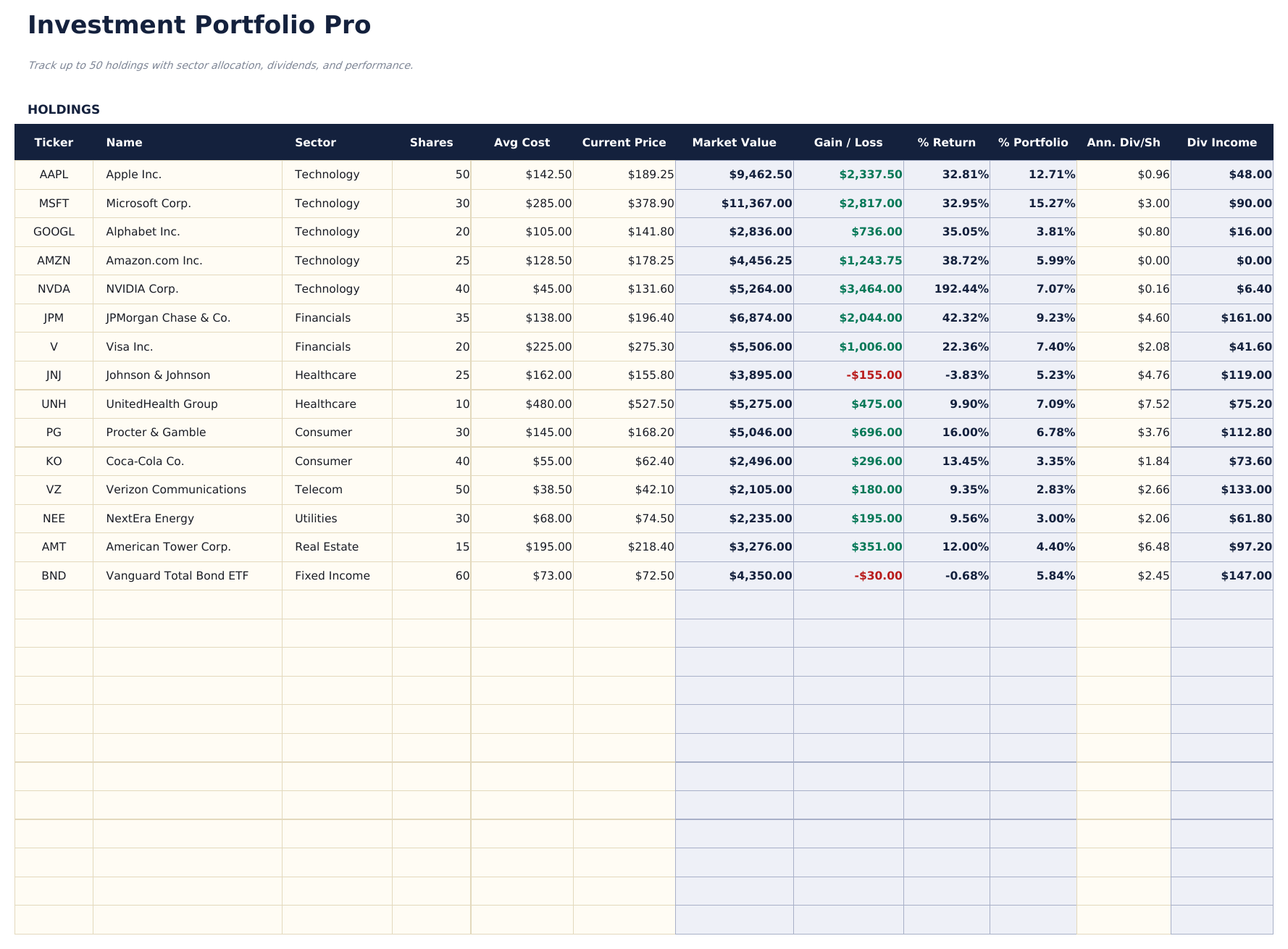 Investment Portfolio Tracker Pro - Holdings
