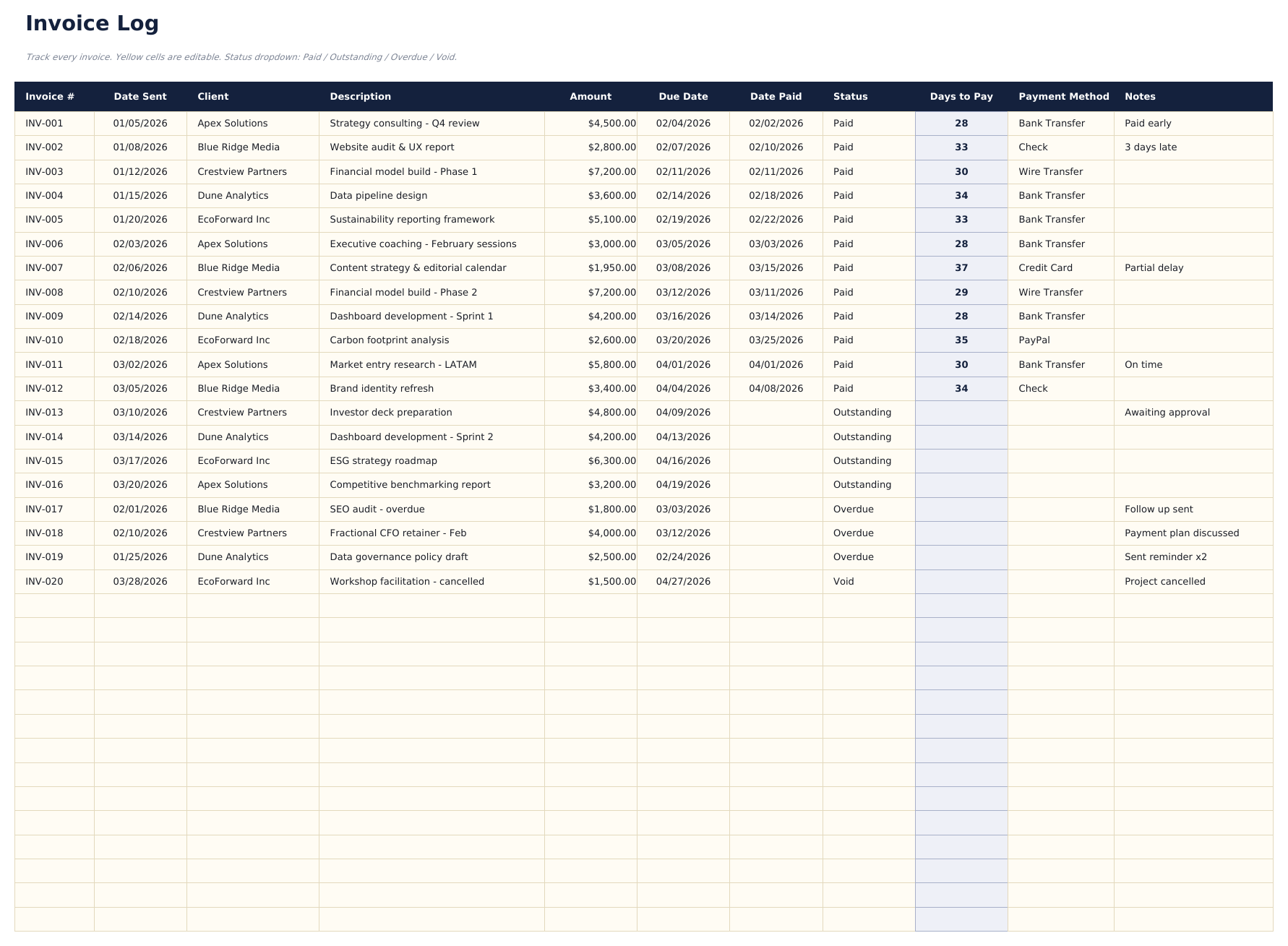 Invoice Tracker Pro - Invoice Log