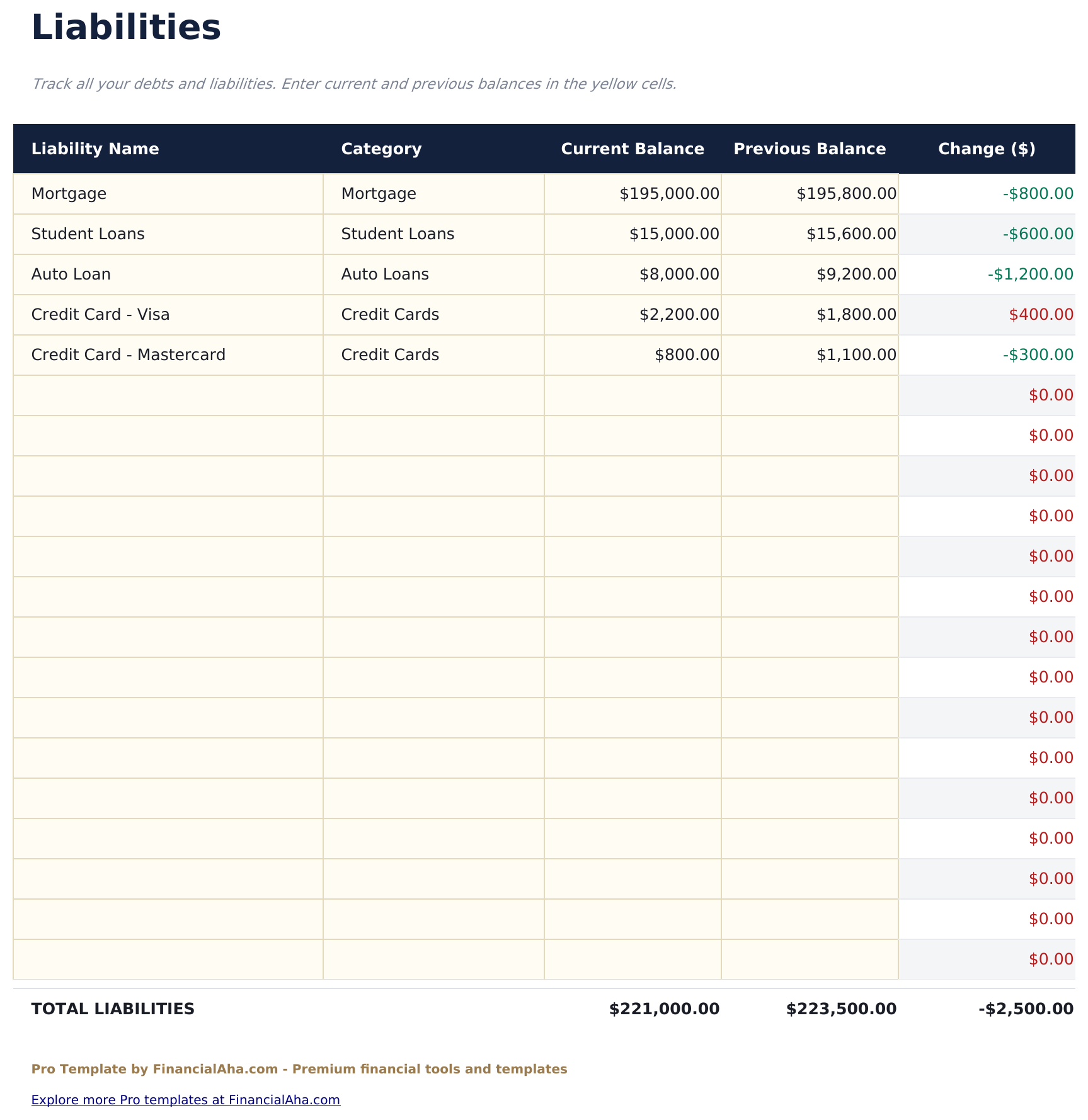 Net Worth Tracker Pro - Liabilities