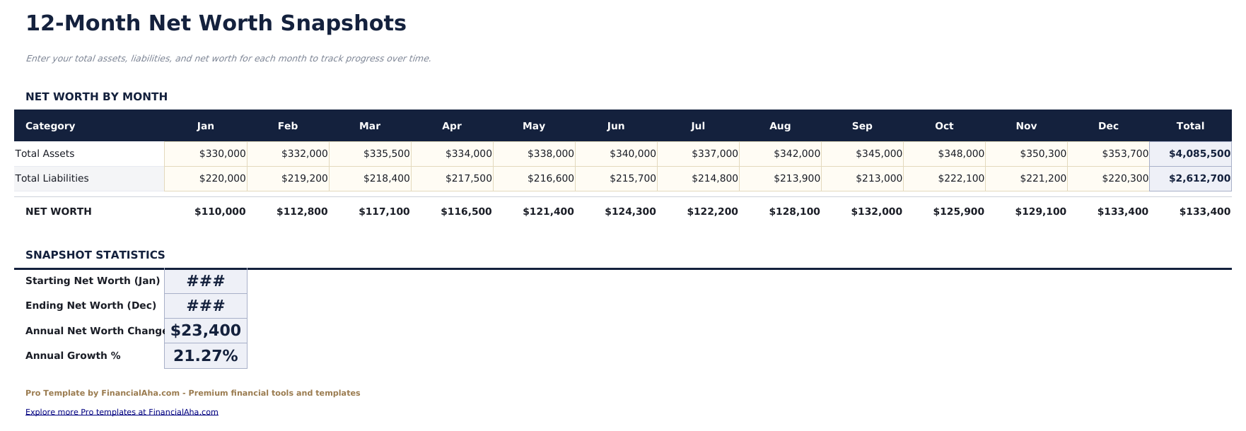 Net Worth Tracker Pro - Monthly Snapshots