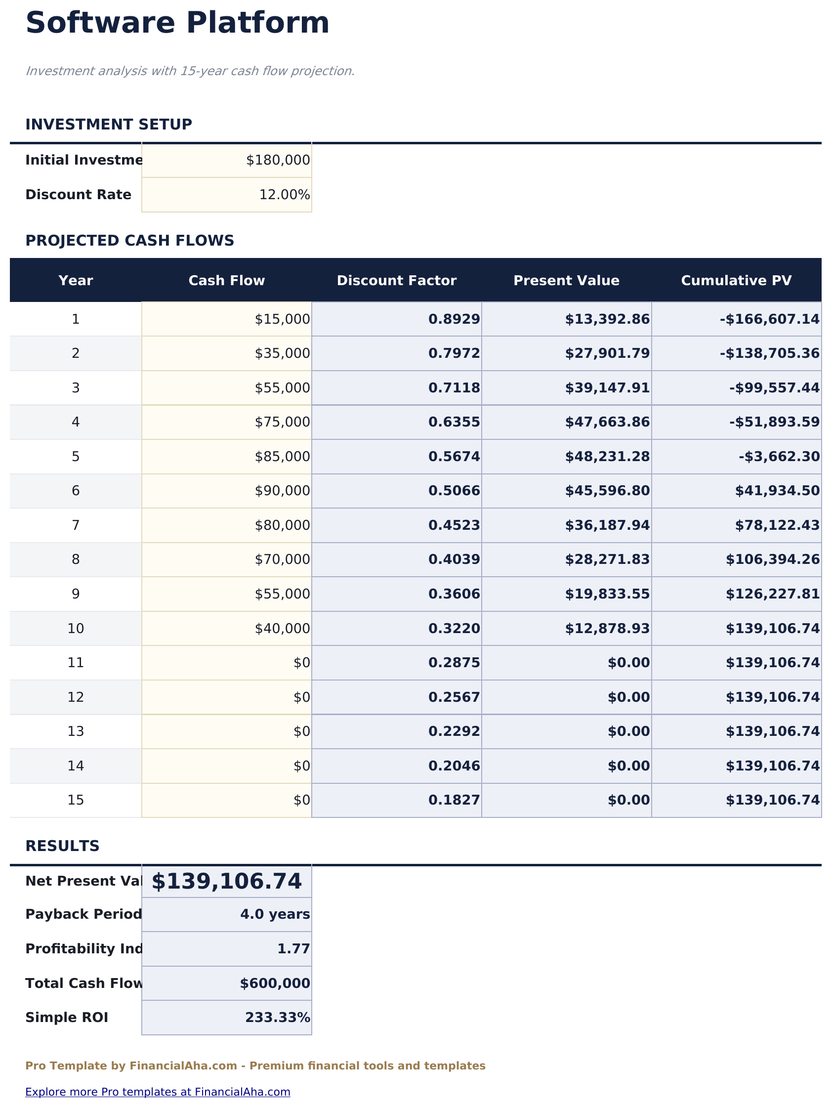 NPV & IRR Calculator Pro - Software Platform