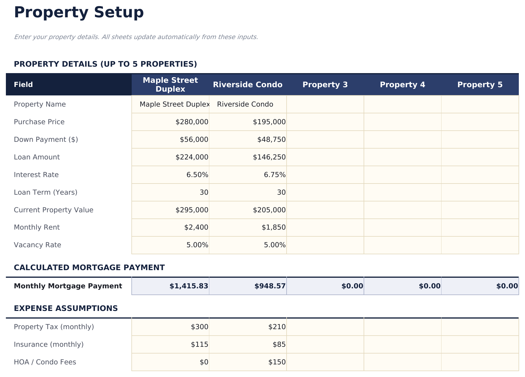 Rental Property Cash Flow Pro - Property Setup